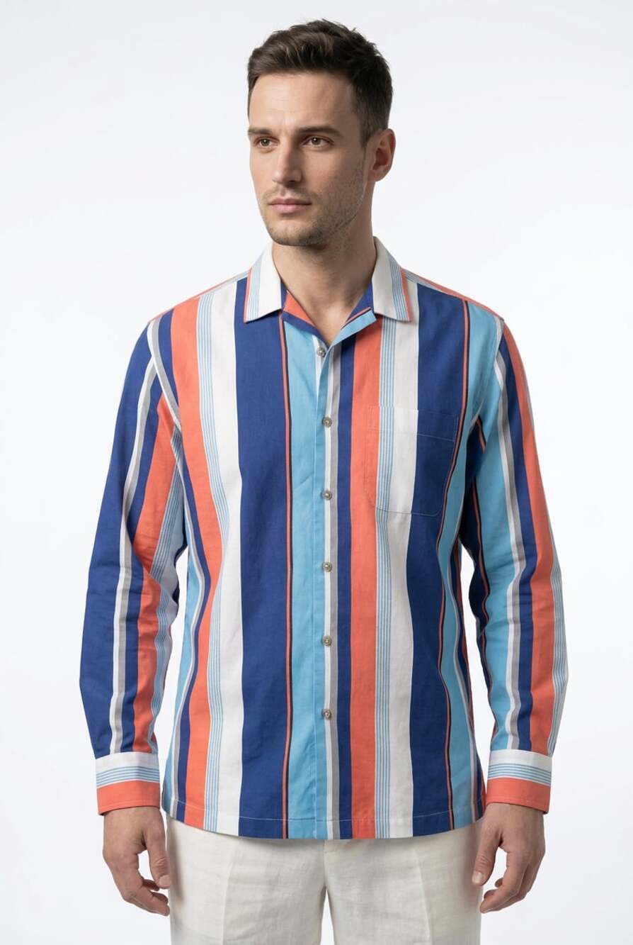 Paul Fredrick Classic Fit Striped Long Sleeve Button Down Shirt